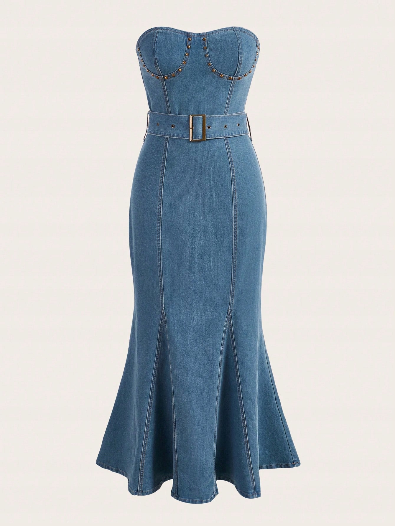 Šaty Džínové Maxi Siréna S Páskem A Odhalenými Rameny Shein S 36