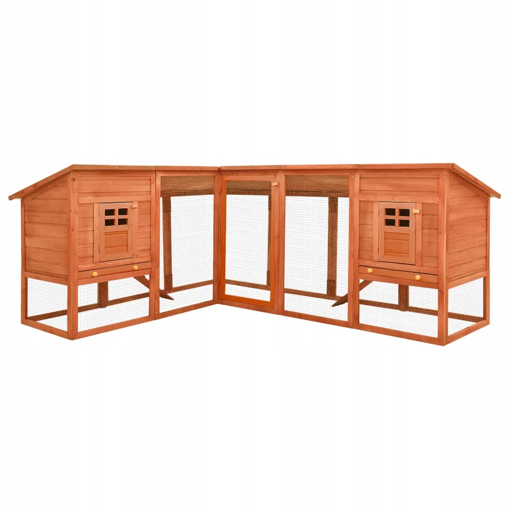 Levně Dřevěná klec pro králíky s rampami, 250x192x105 cm, hnědá