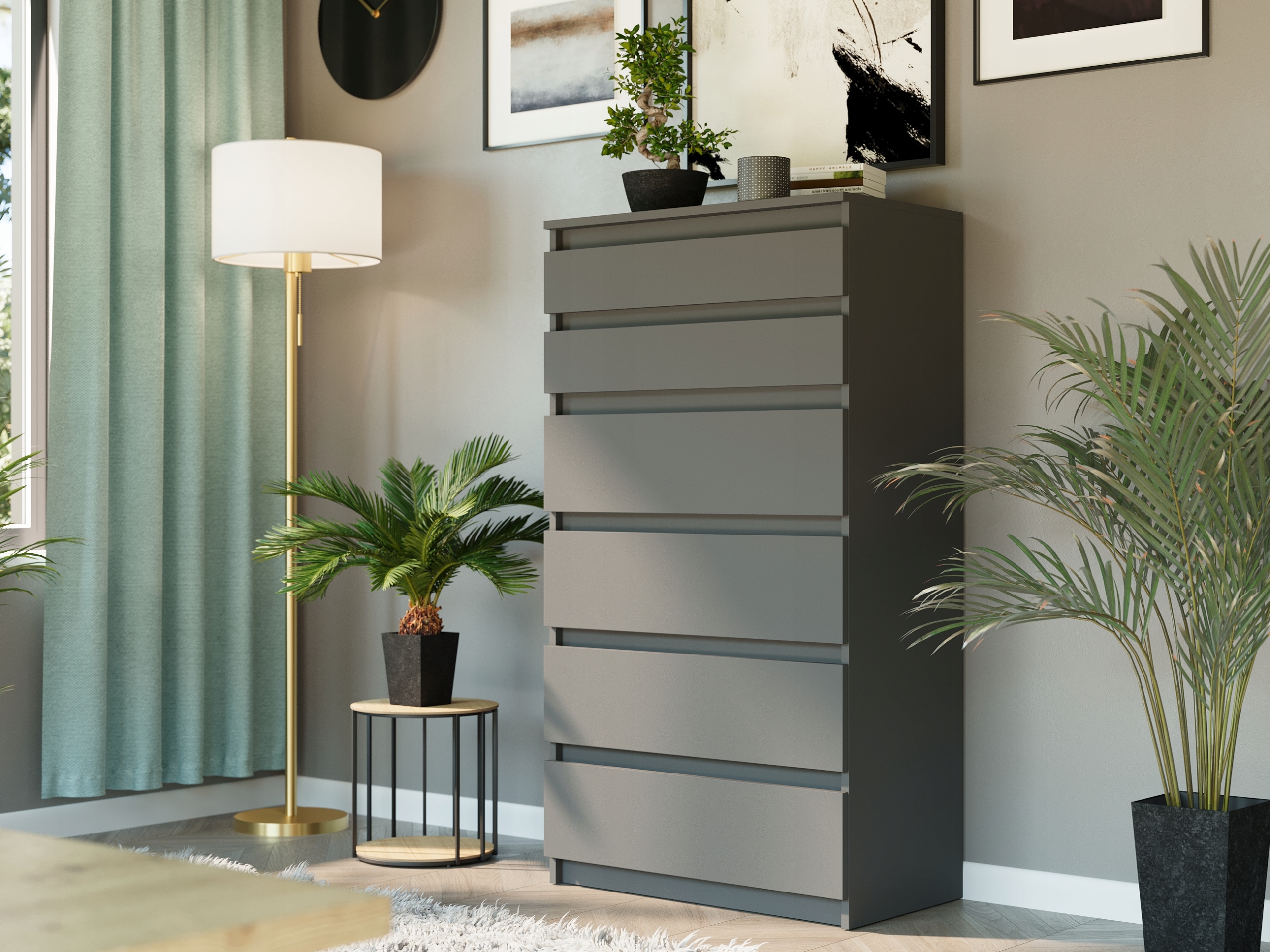 NOWOCZESNA KOMODA SZAFKA 6 SZUFLAD PL R-6 ANTRACYT