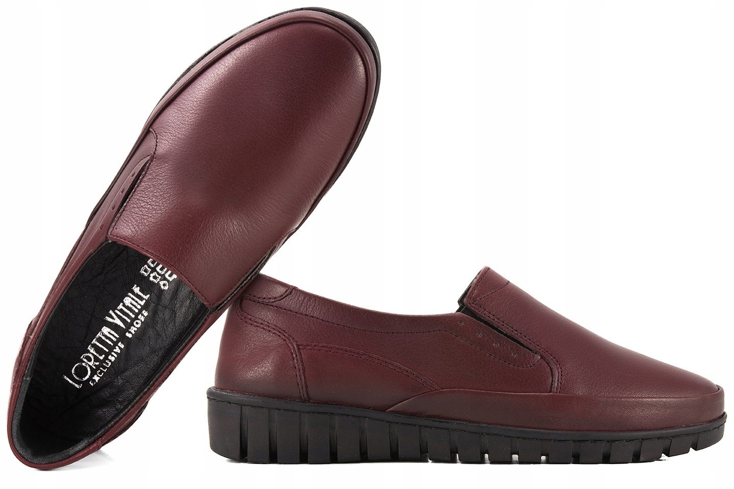 Loretta Vitale T7501 Dámské Kožené Polobotky Mokasíny bordó