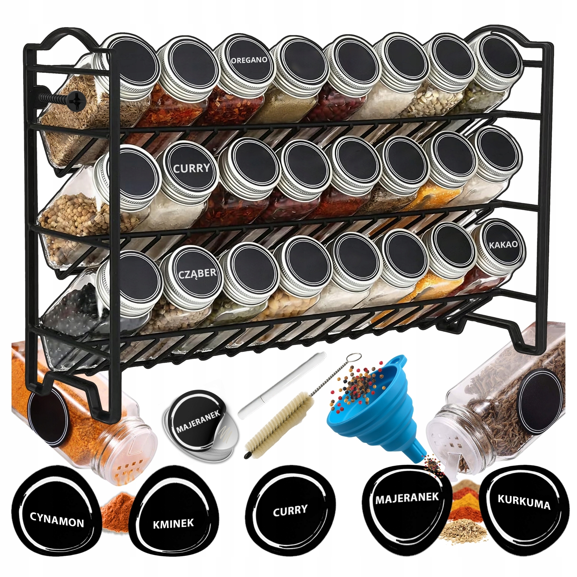 Stojak Na Przyprawy Pojemniki 24SZT Słoiczki Słoiki Przyprawnik i Naklejki