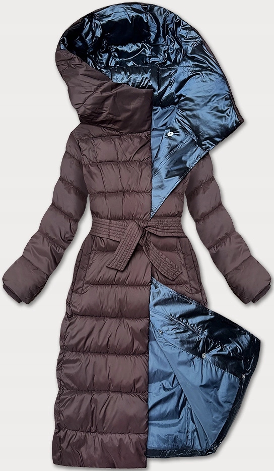 Prošívaná Dlouhá Bunda 7704 Hnědá 52