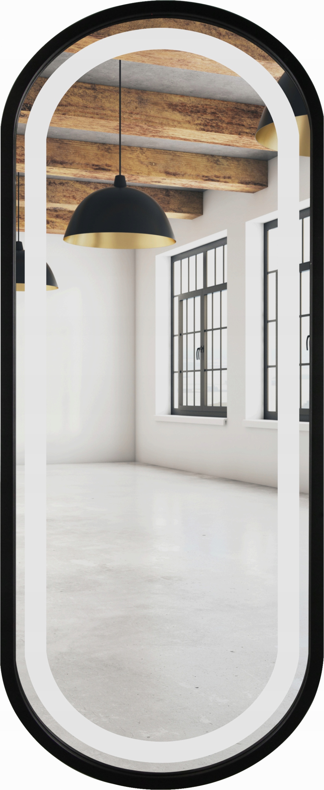 LUSTRO OWALNE CZARNE LED 50x115 PIASKOWANE