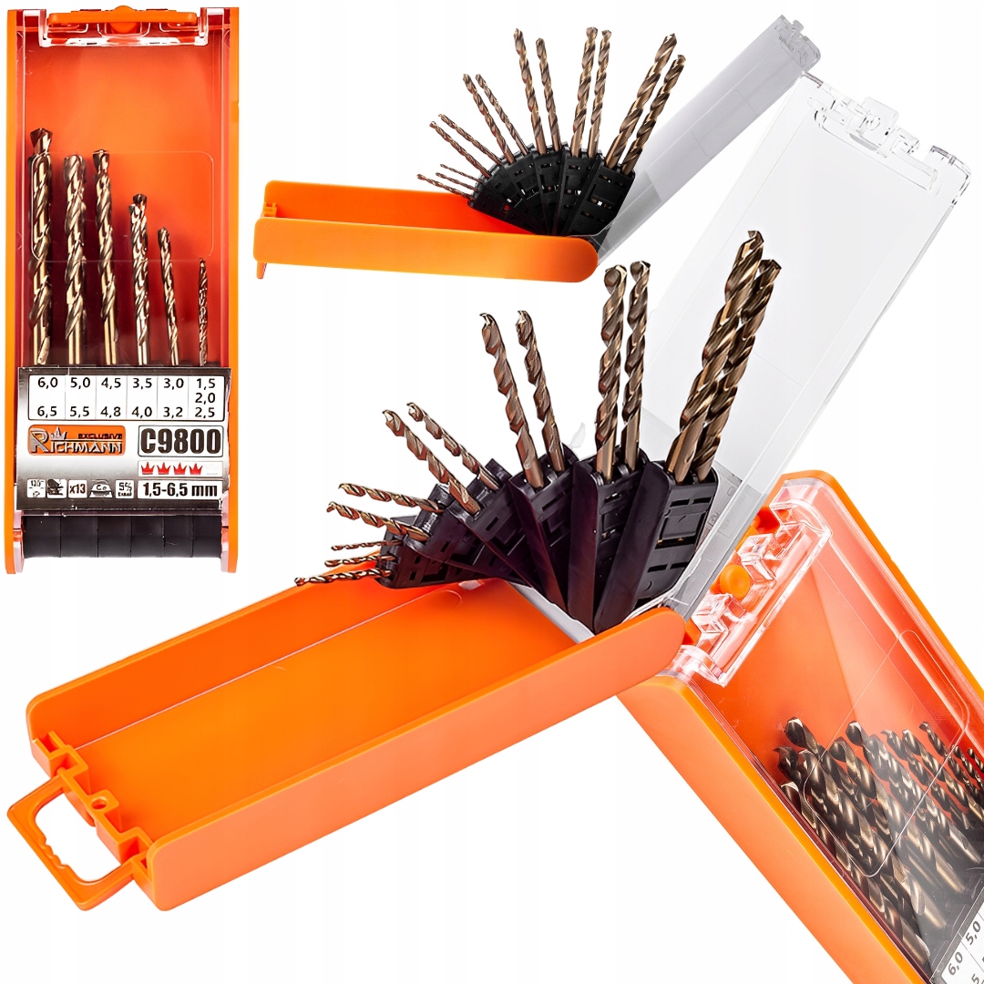 ZESTAW WIERTŁA DO METALU KOBALT 1,5-6,5MM 13 ELEMENTÓW HSS-Co (5%) RICHMANN