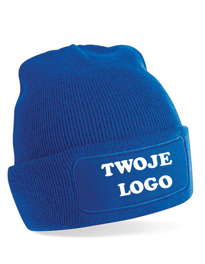 Czapka zimowa PATCH niebieska z LOGO nadruk Napis