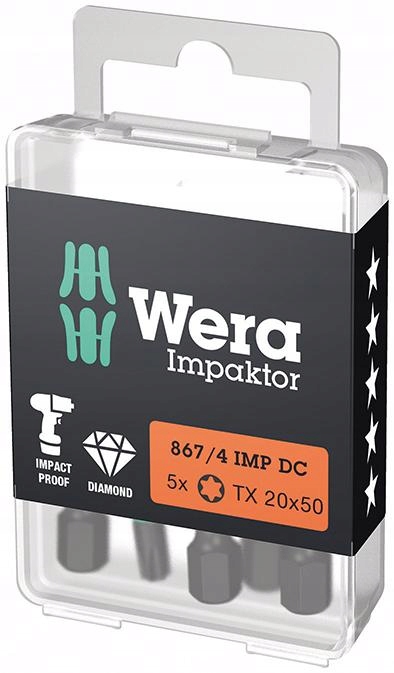 Bit Impaktor 1/4" Din 3126 E63 Torx T20x50mm 5 kusů Wera