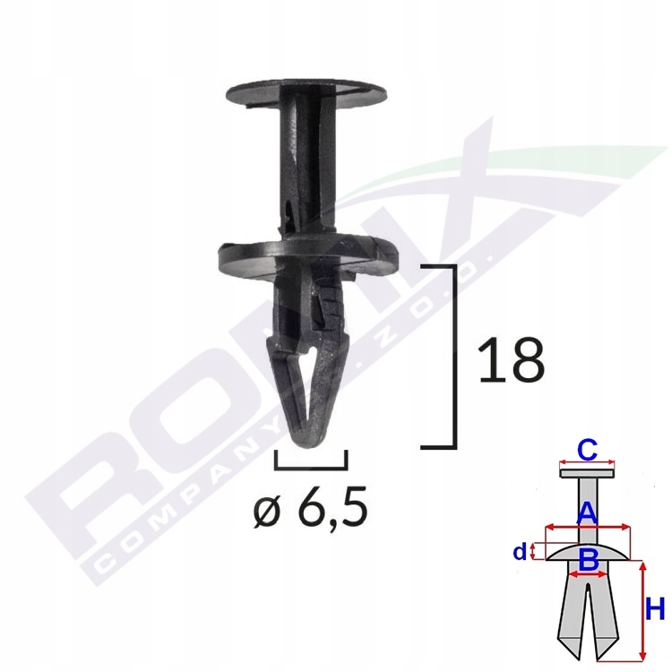 

Kołek rozporowy nadkola 6,5mm Ford Opel Gm 10szt