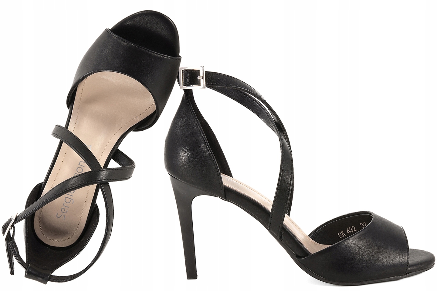 Sergio Leone SK432 Dámské Sandály Podpatky černé 37 Černá