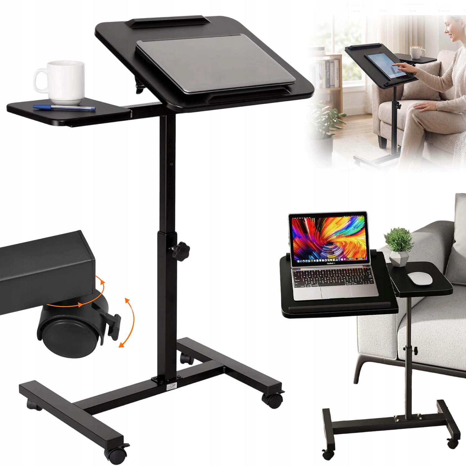 Podstavcový Stolek Pod Notebook Tablet K Posteli, Nastavitelný, Se 4 Kolečky