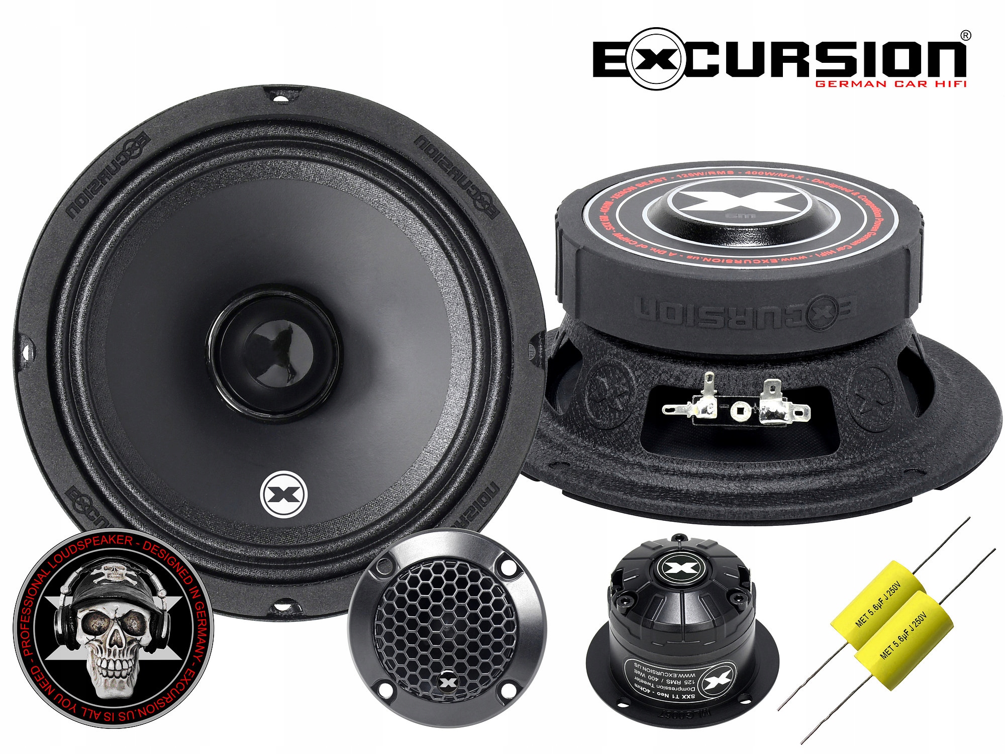 Automobilové reproduktory Excursion SXX-6C 400W woofery tweetery kondenzátory
