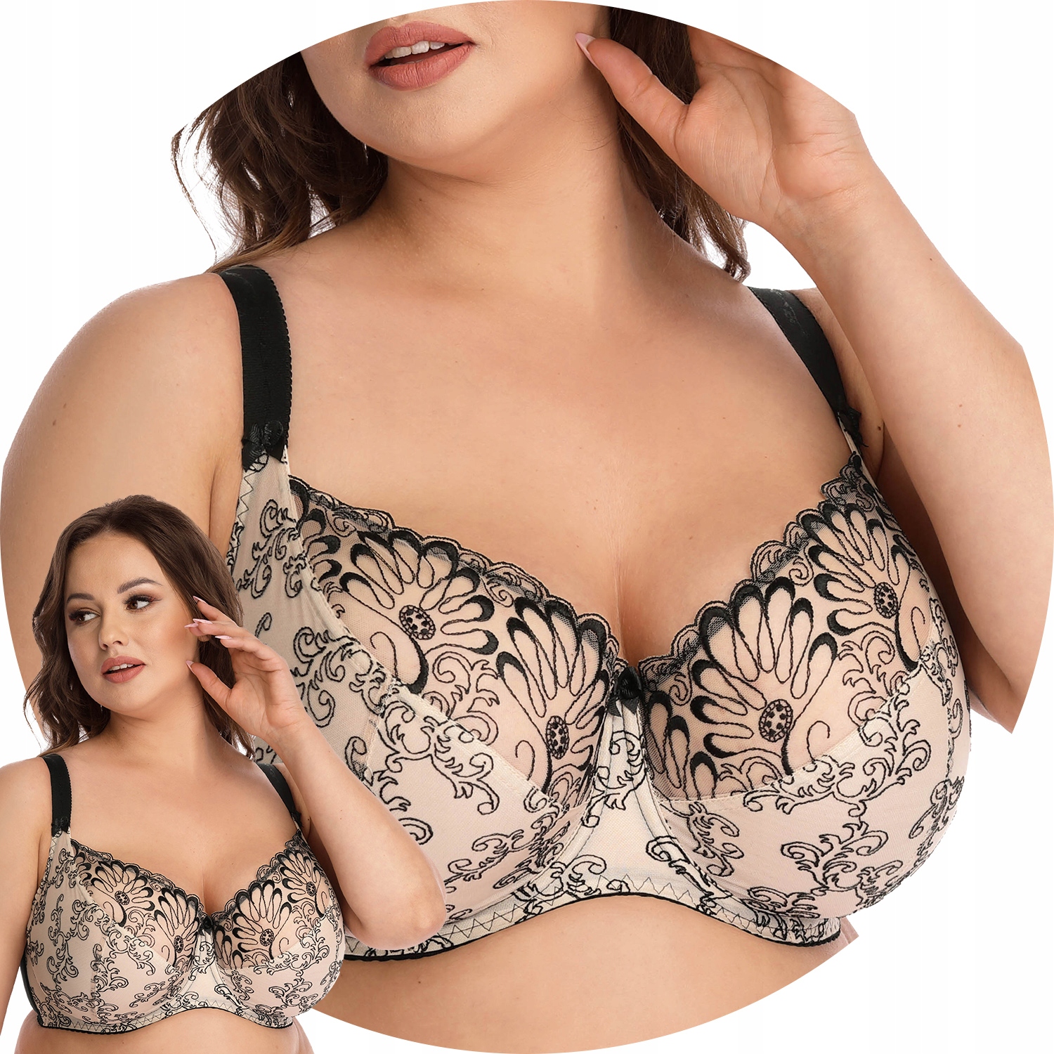 Nessa Tetování N500 Maxi béžovo-černá výšivka Měkká podprsenka 110I Soft