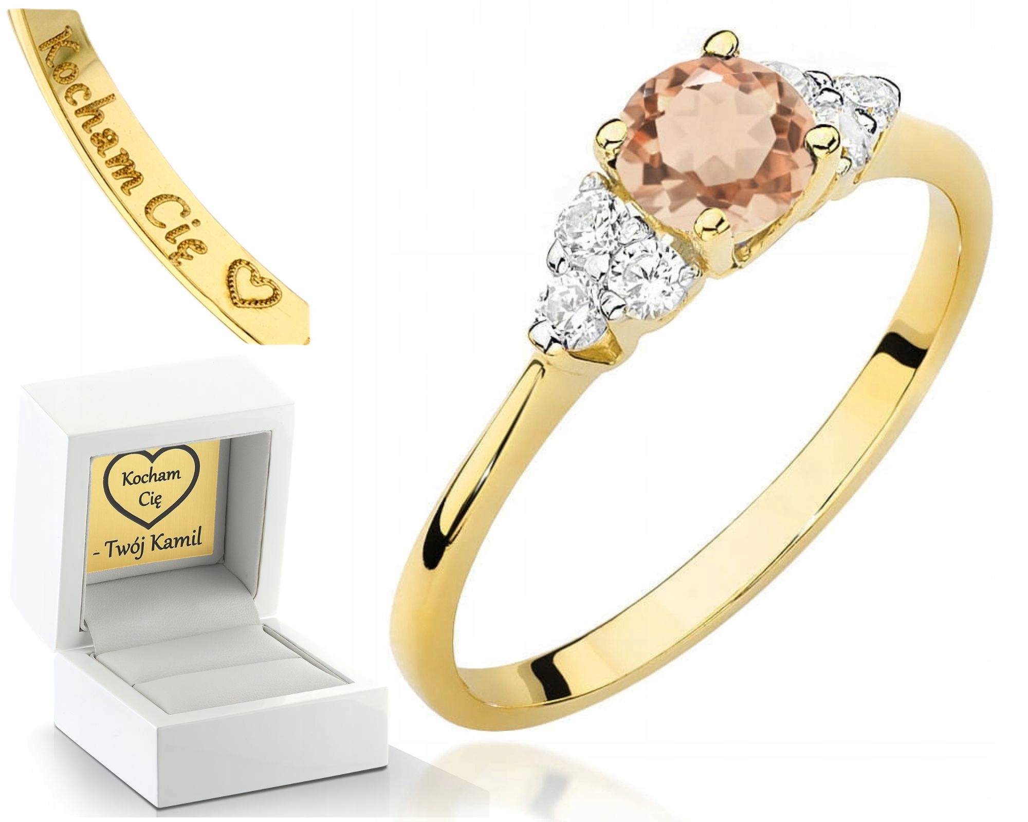 Zlatý Prstýnek S Morganitem A Diamanty Gravírování Bonus 585