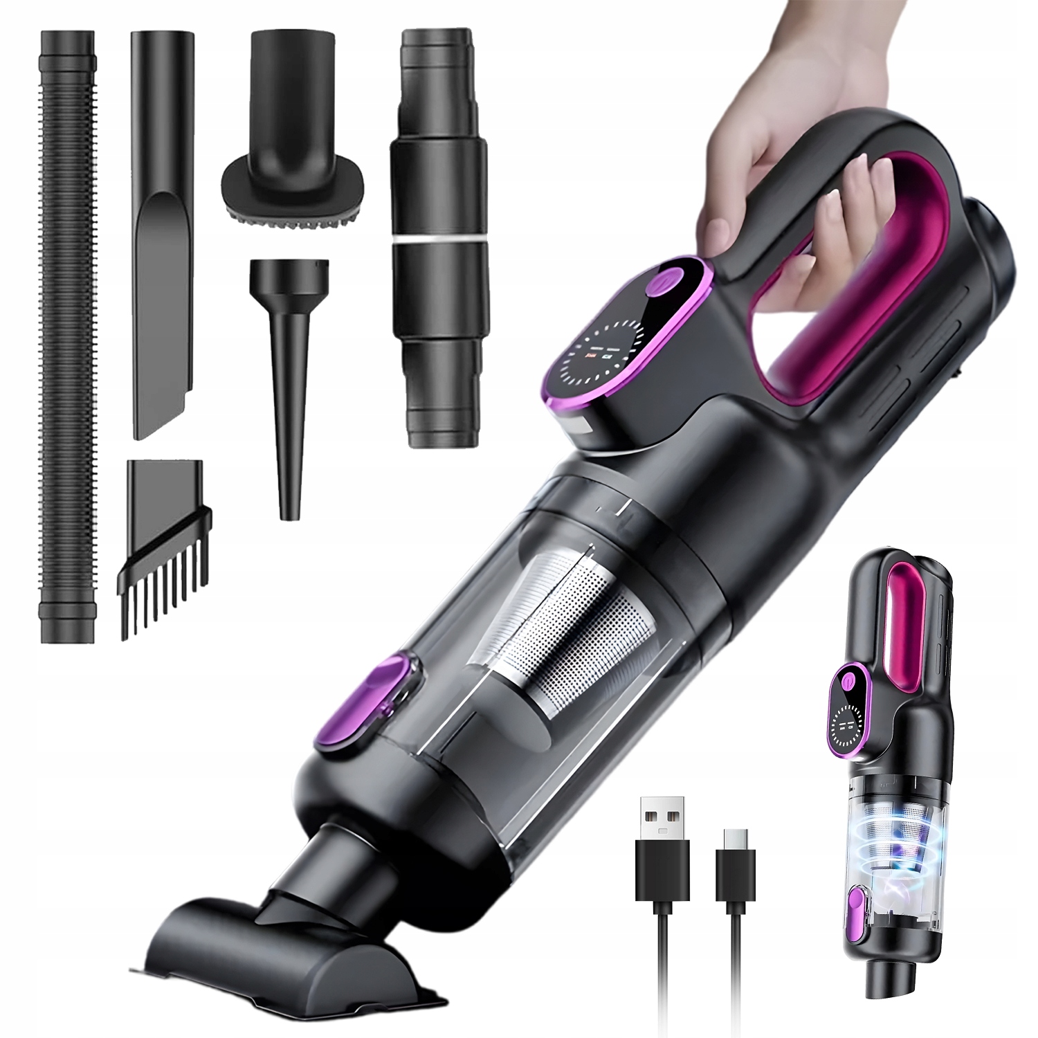 Vysavač Ruční Akumulátorový Do Auta Bezdrátový Led 65W