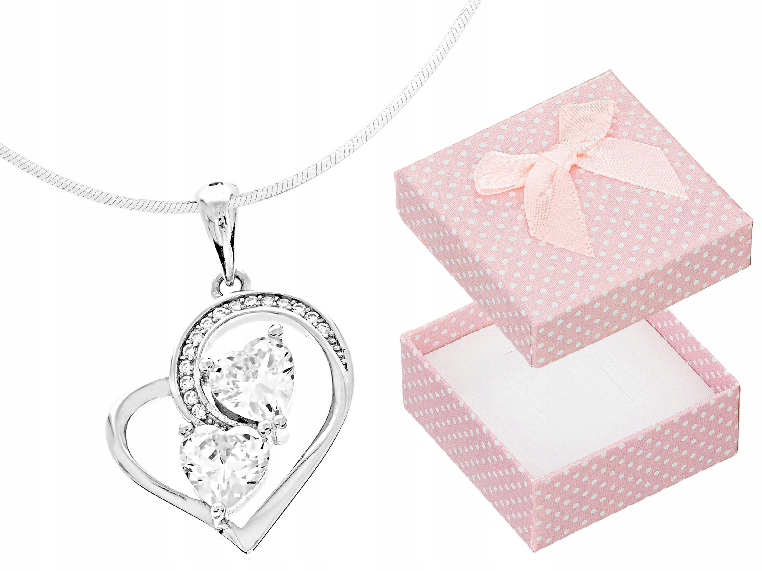 Dlouhý stříbrný asymetrický dámský náhrdelník Srdce s zirkony Stříbro 90 cm