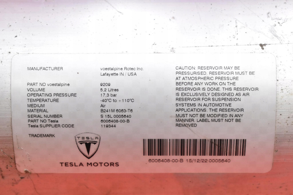 Behälter luft Achsträgers 6006408-00-B TESLA MODEL S 12-20