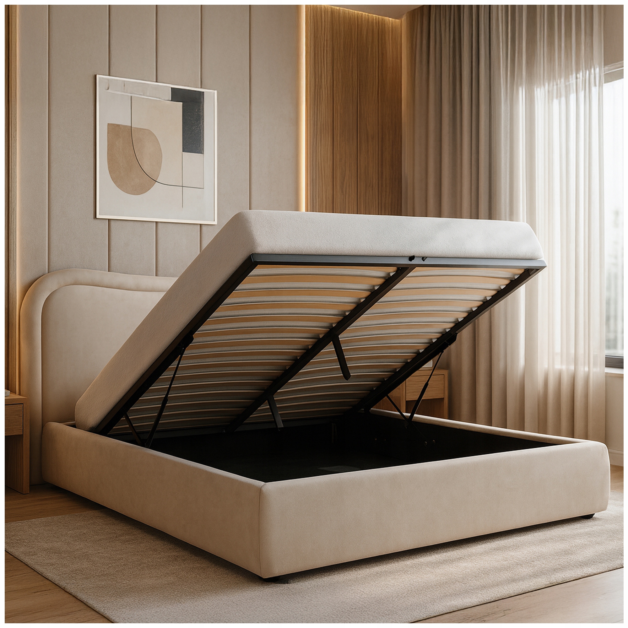 Postel 160x200 Čalouněná dvoulůžková do ložnice Velurová Krémová Haga