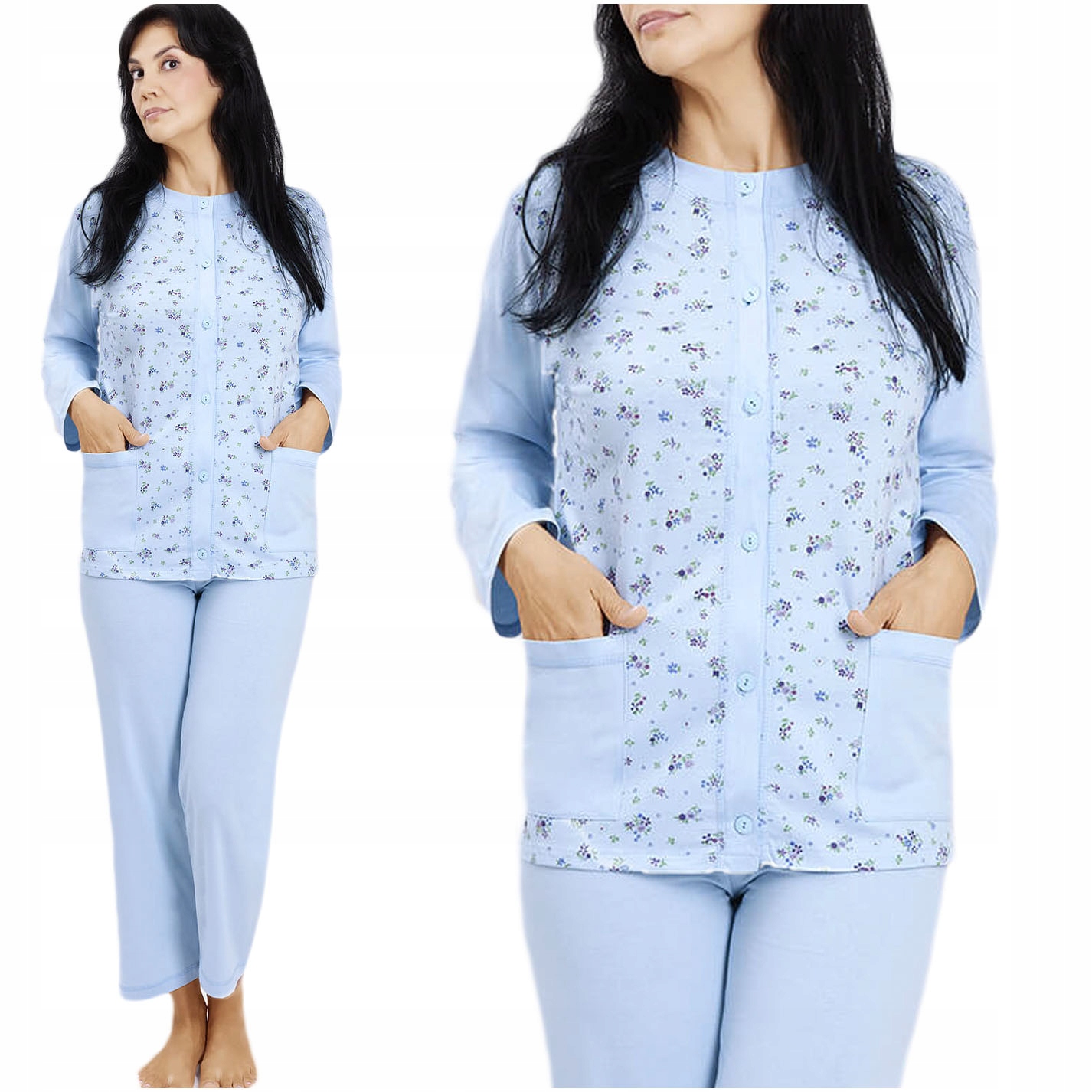 Piżama damska bawełniana dwuczęściowa rozpinana wzorki Pl Gucio niebieska S