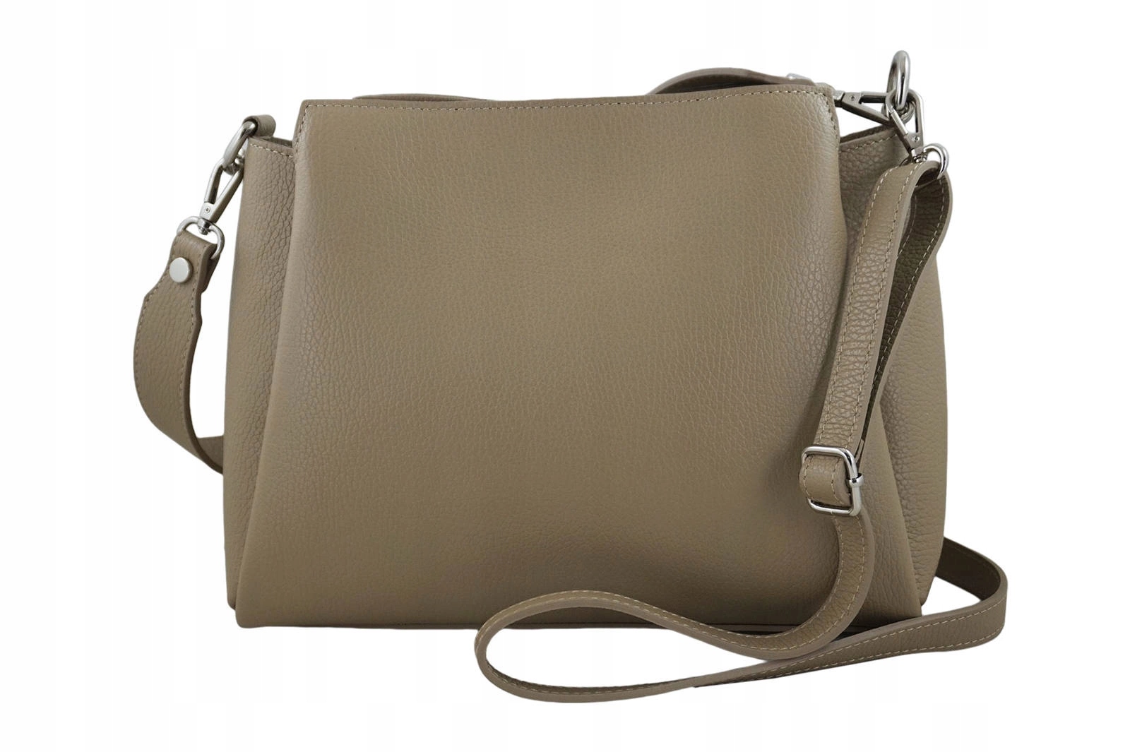 Torebka damska kuferek skórzana na szerokim pasku włoska - Beżowa Kolor beżowy