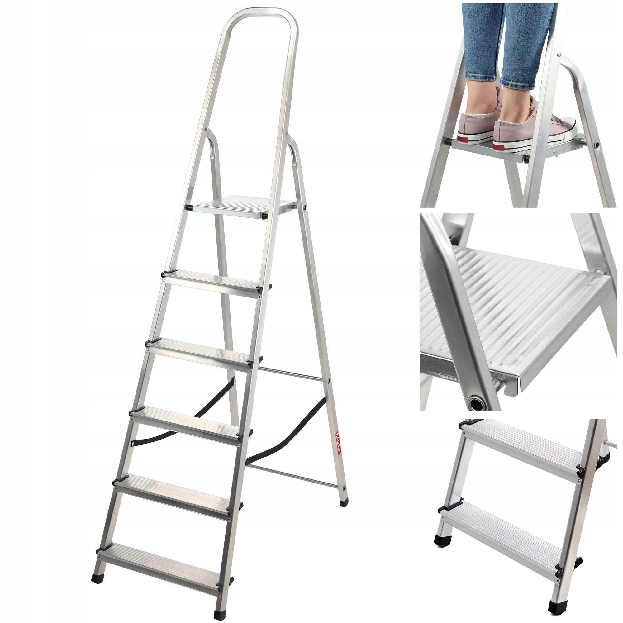 Domáca Hliníková Skladacia Rebríková Súprava 6-STUPŇOVÁ, Ľahká, 125 kg