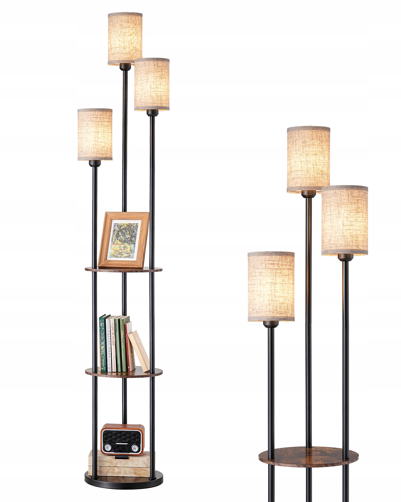 Lampa Stojąca Podłogowa Boho Regał Półki Edishine Rattan Loft E27 178cm