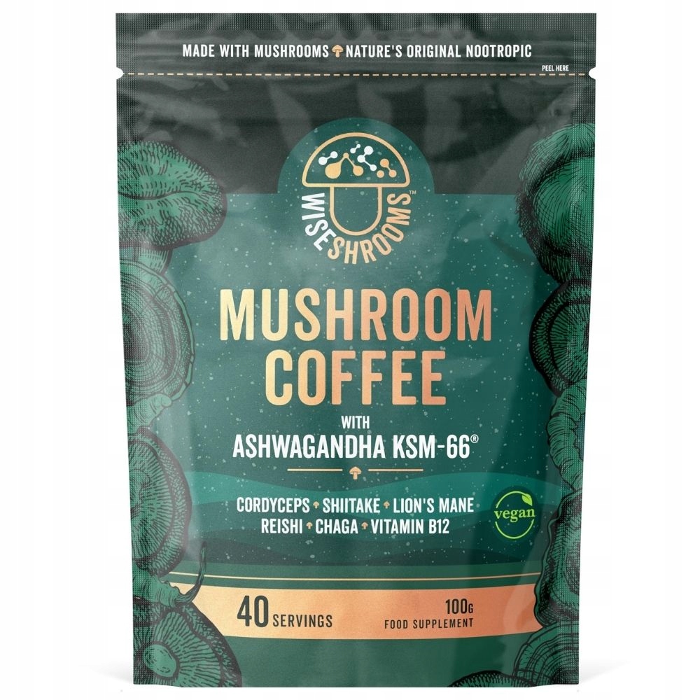 Káva Wiseshrooms s houbami a Ashwagandhou Energia 100 g