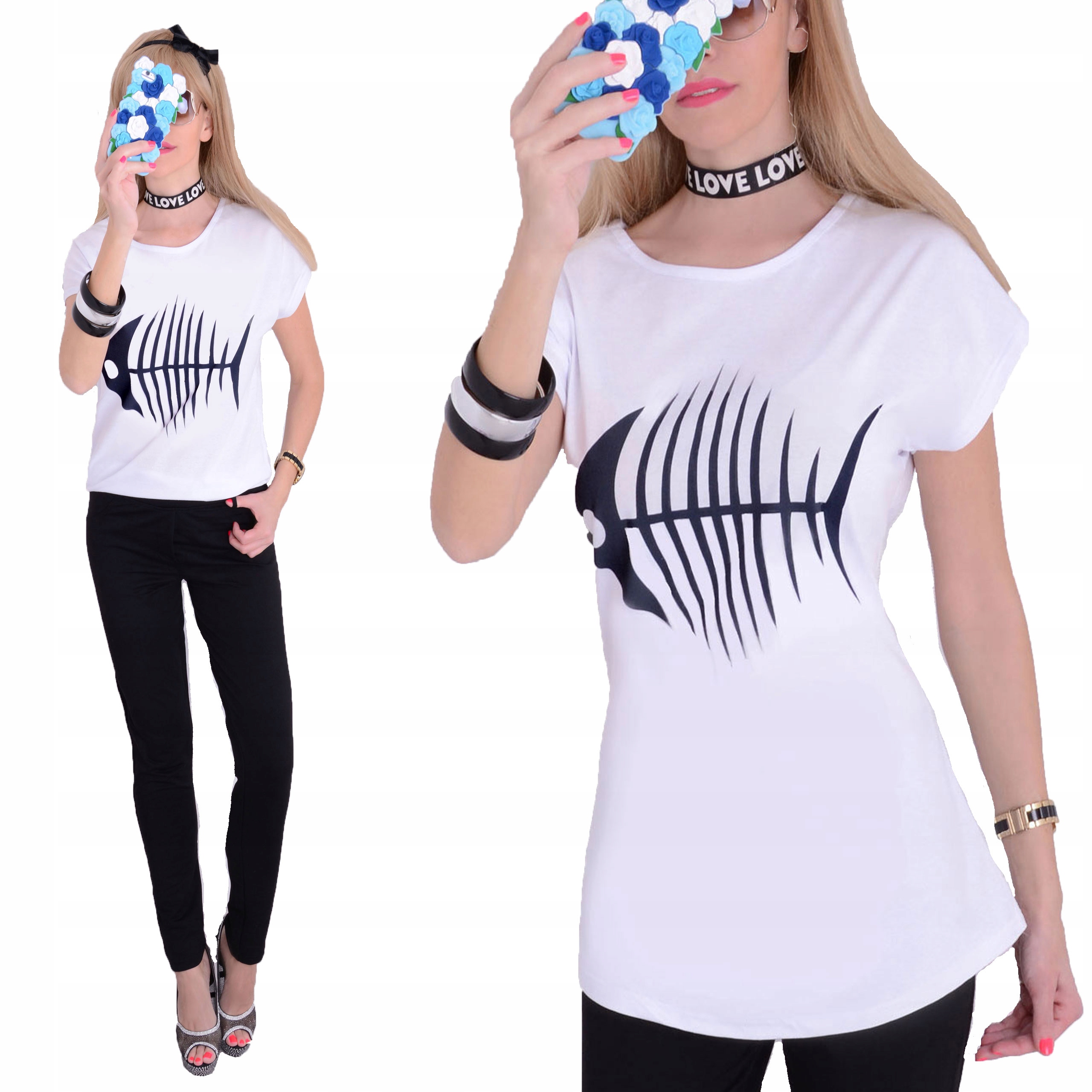 

Biała Czarna Bawełniana Bluzka Fishbone 605