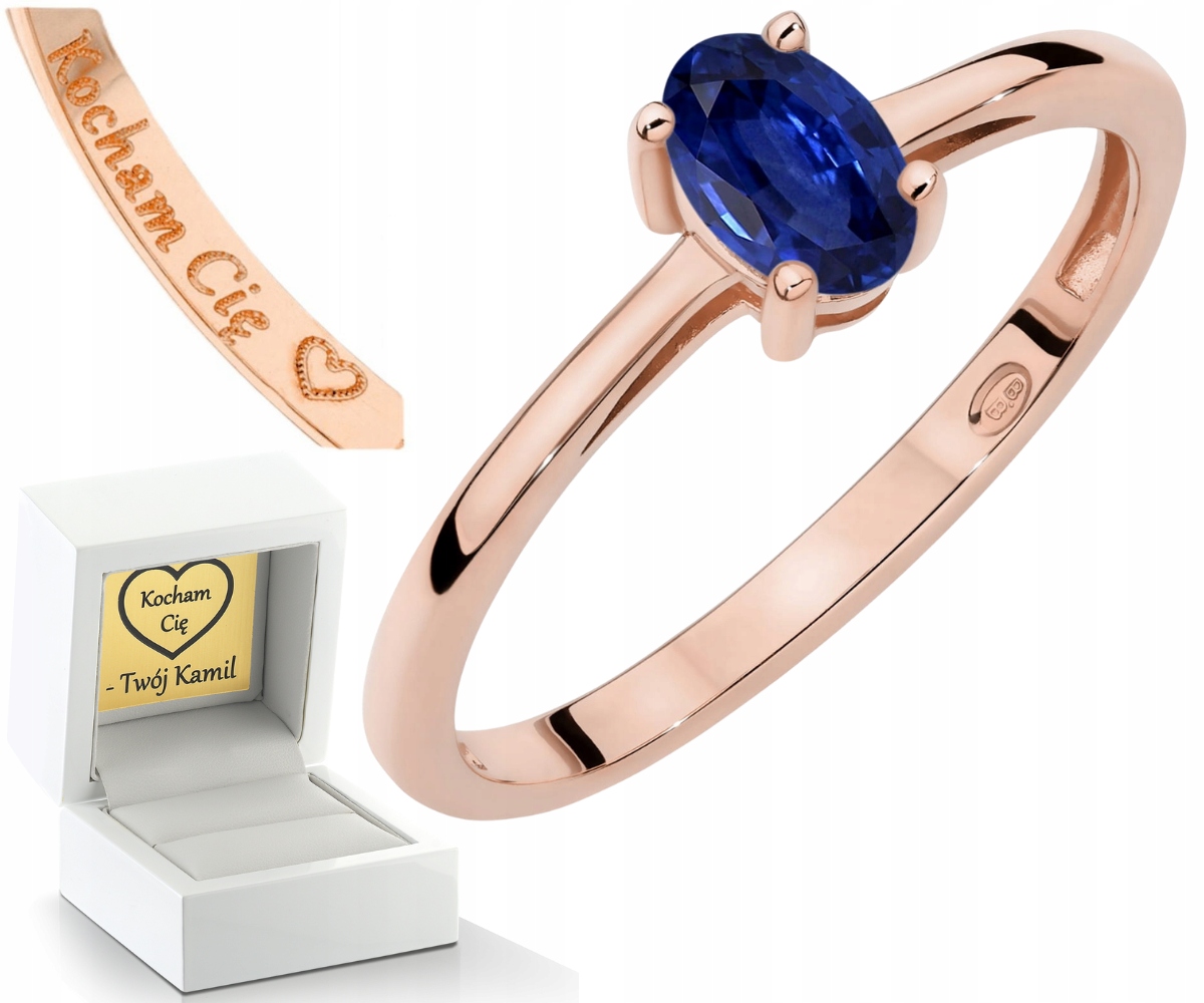 Růžové Zlato Prstýnek Přírodní Kámen Modrý Safír 585