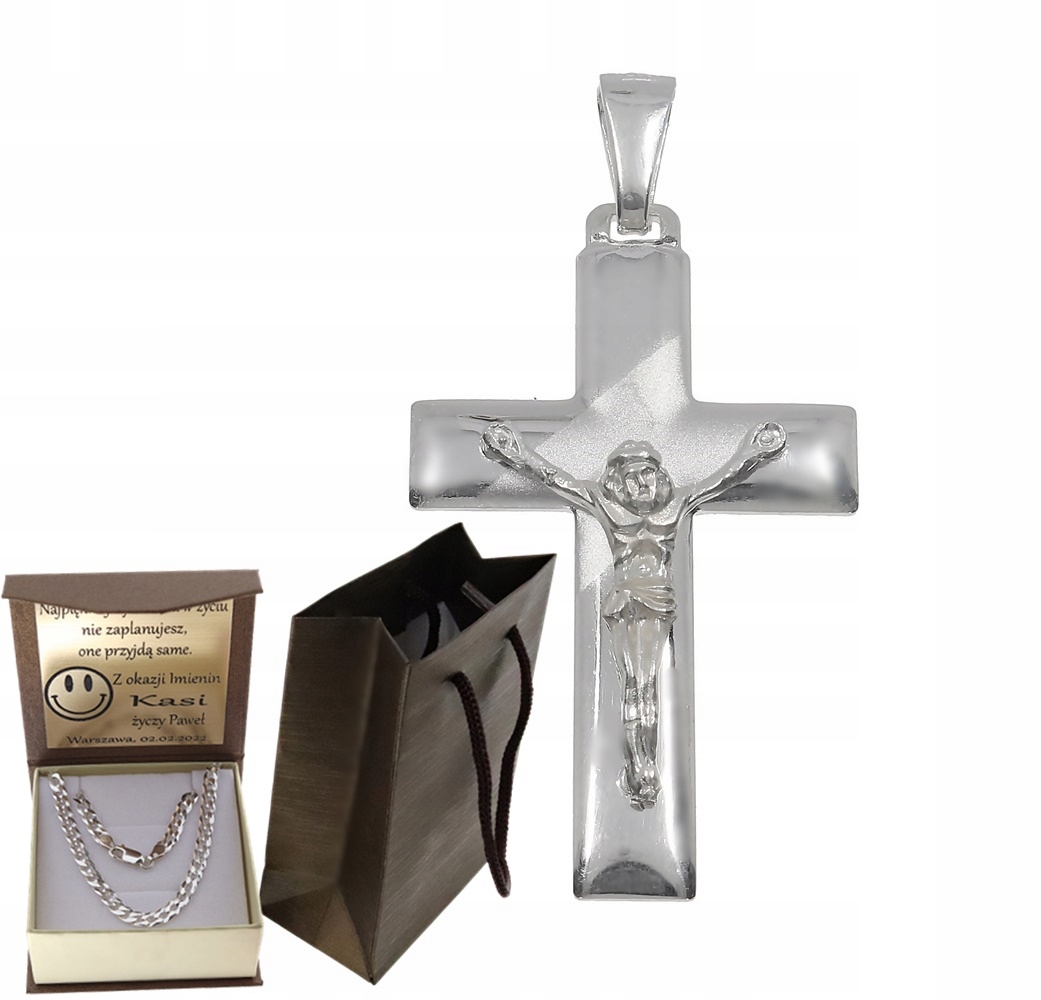 Stříbrný Plný Křížek Kříž S Páskem Na Řetízek Pevný Ryzost 925 Gravírování