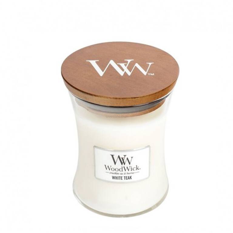 

White Teak WoodWick srednia świeca