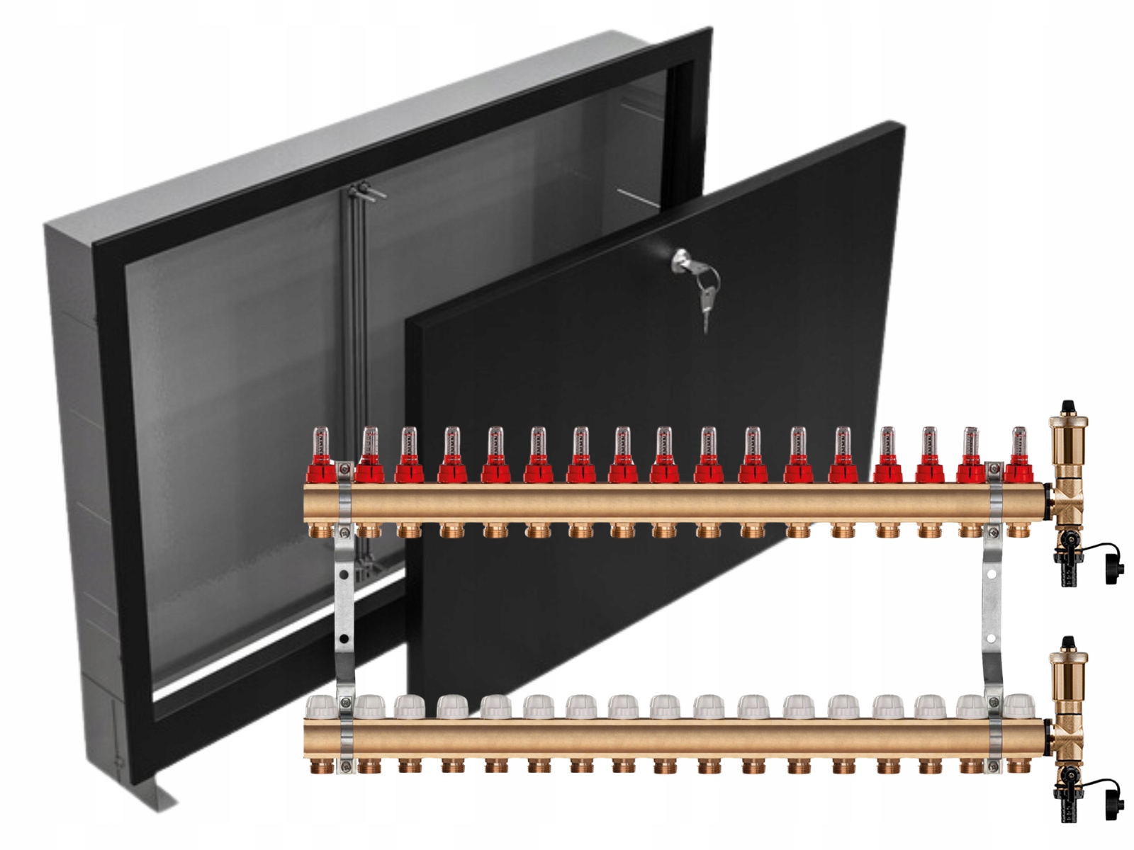 Mosazný Rozdělovač 17 Sekcí Podomítková Skříňka Černá