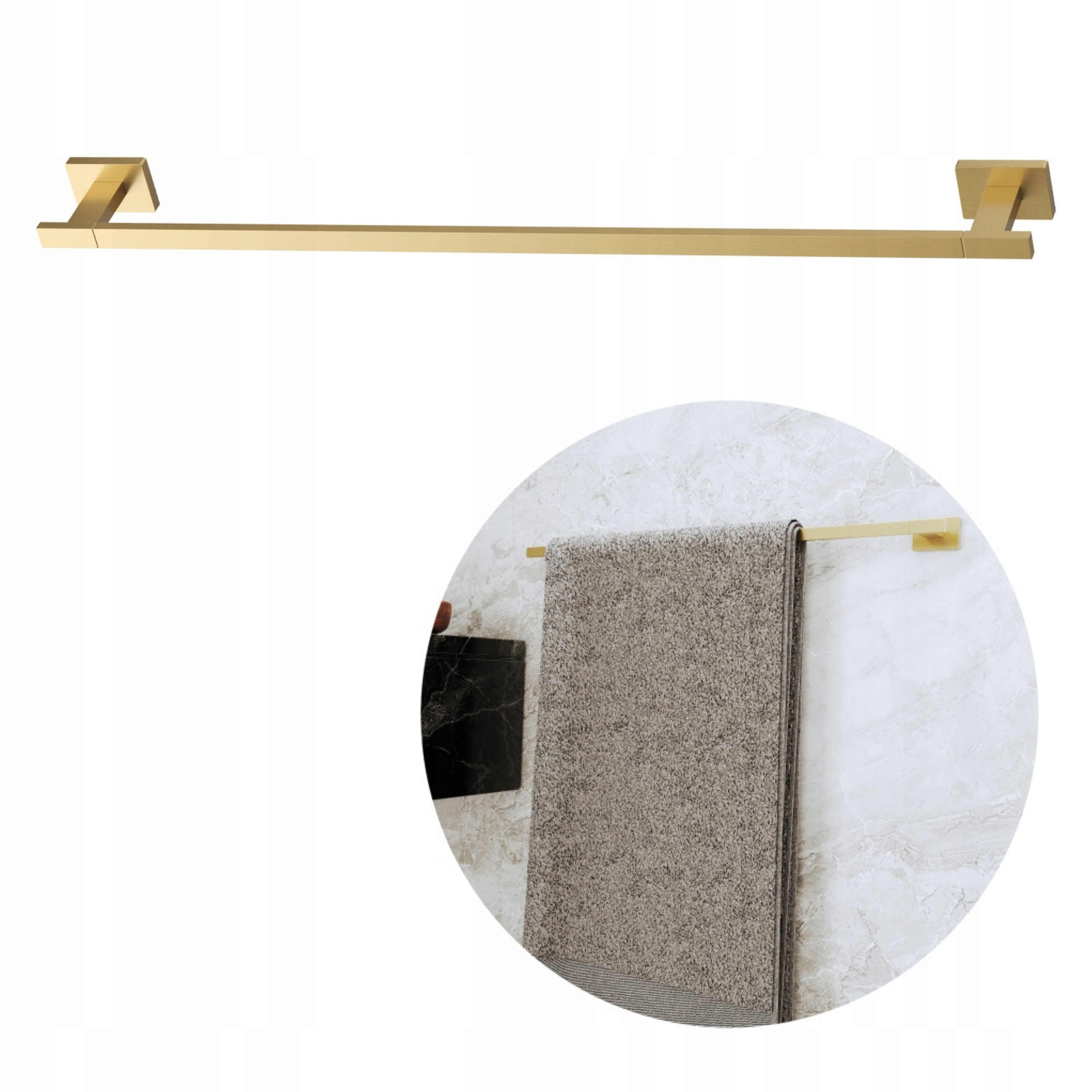 Držák na ručník Caro dlouhý koupelnový věšák kartáčovaný zlato reling