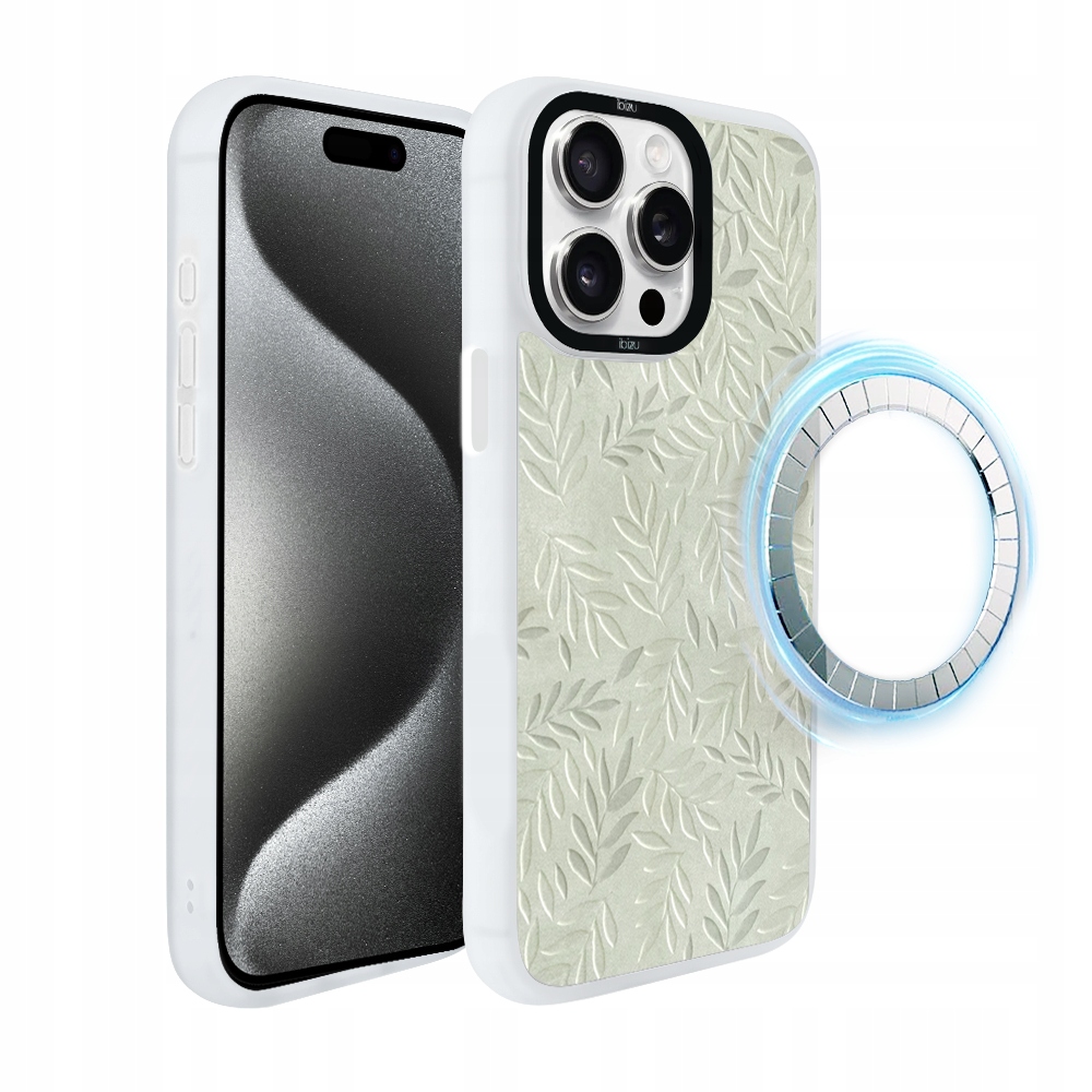 Pouzdro pro iPhone 15 Pro Ibizu DropGuard Matt s MagSafe, olivová stopa, bílé