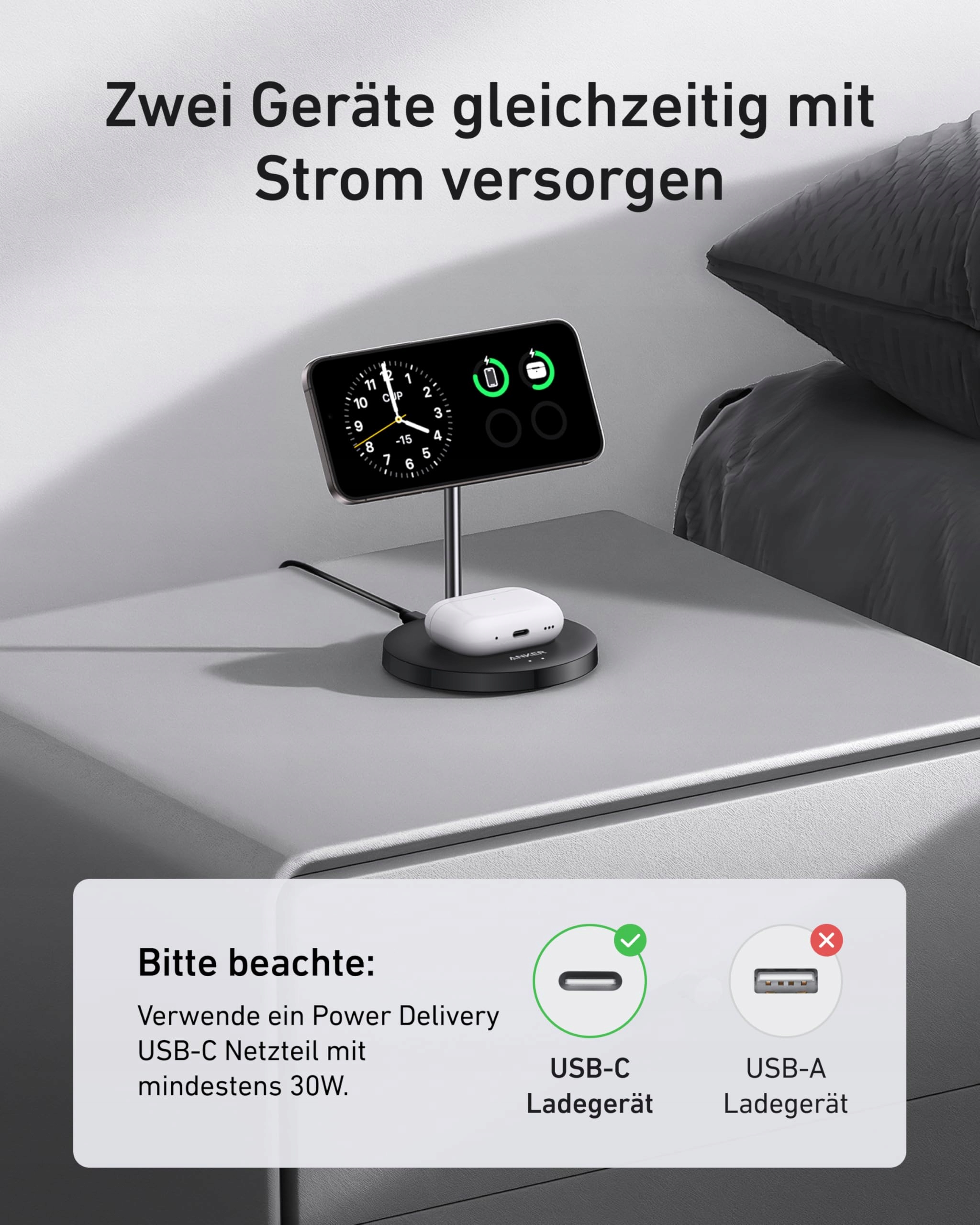 ANKER MagGo 15W Ładowarka Magsafe 2w1 Qi2 iPhone AirPods USB C Kabel — miniatura 3