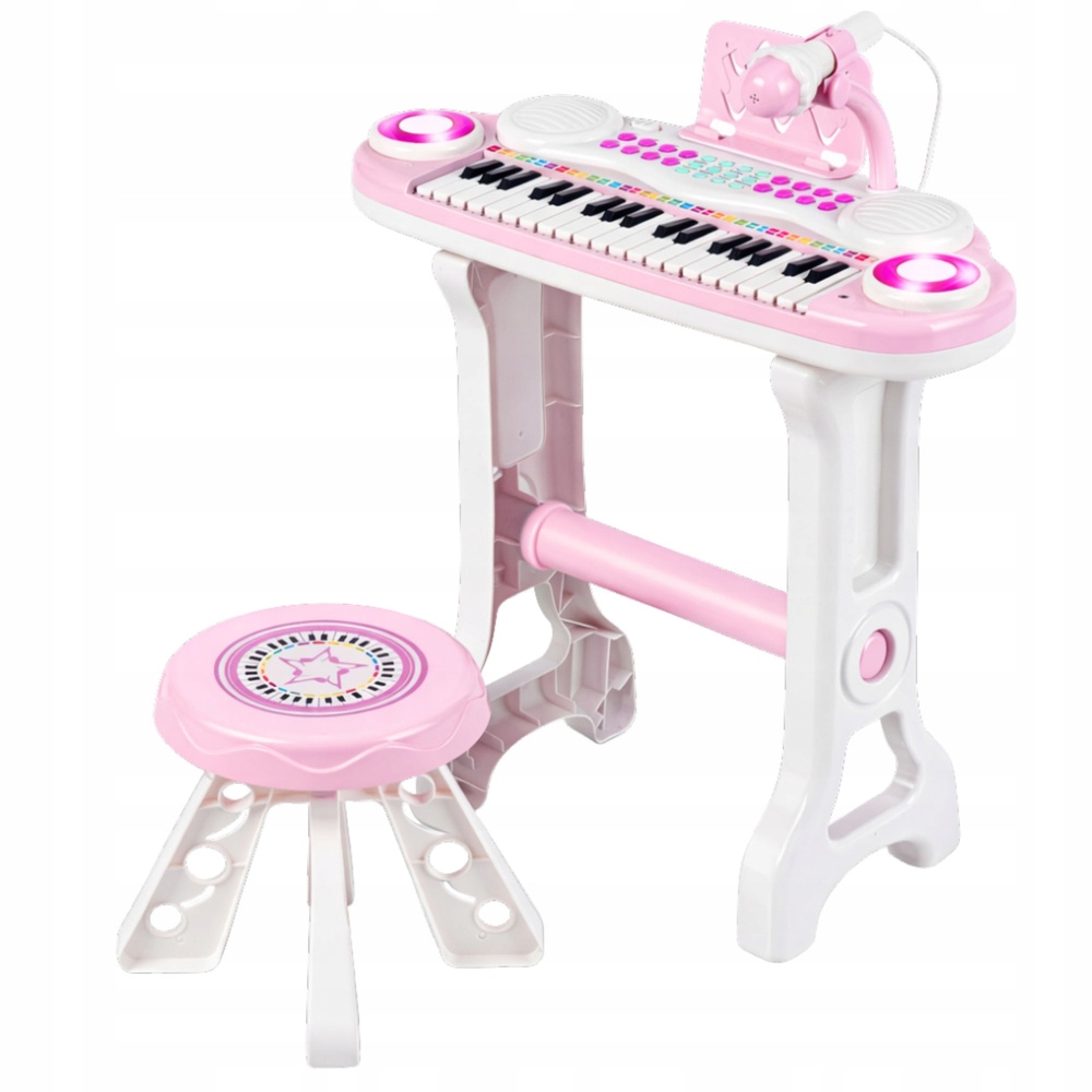 Pianinko Elektroniczne Organy Dla Dzieci Stołek Mikrofon MP3 Różowe
