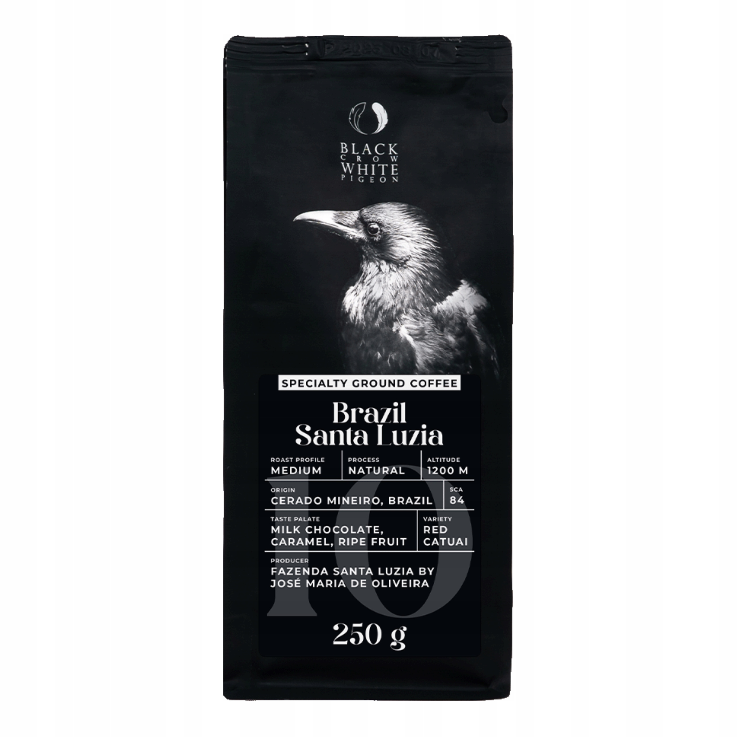Levně Speciální Mletá káva Black Crow White Pigeon Brazil Santa Luzia, 250 g
