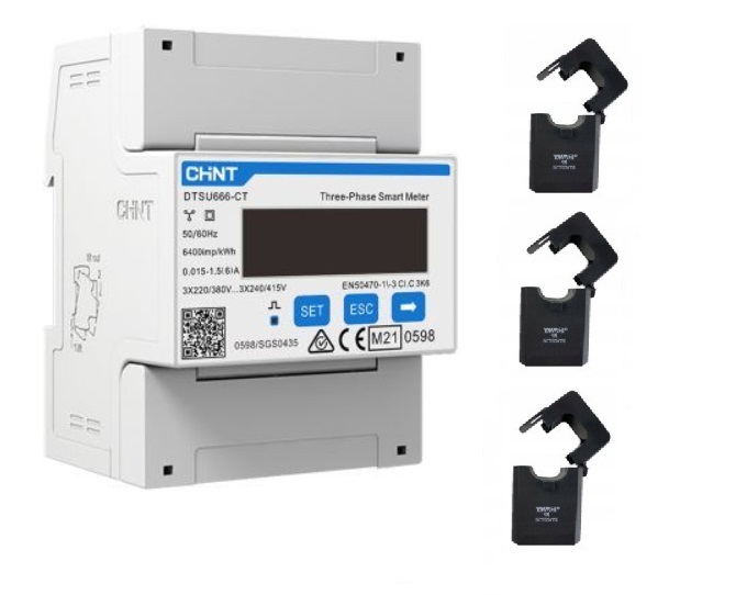 Trójfazowy licznik Chint DTSU666CT 3× Przekładnik prądowy SCT024TS 100/5A