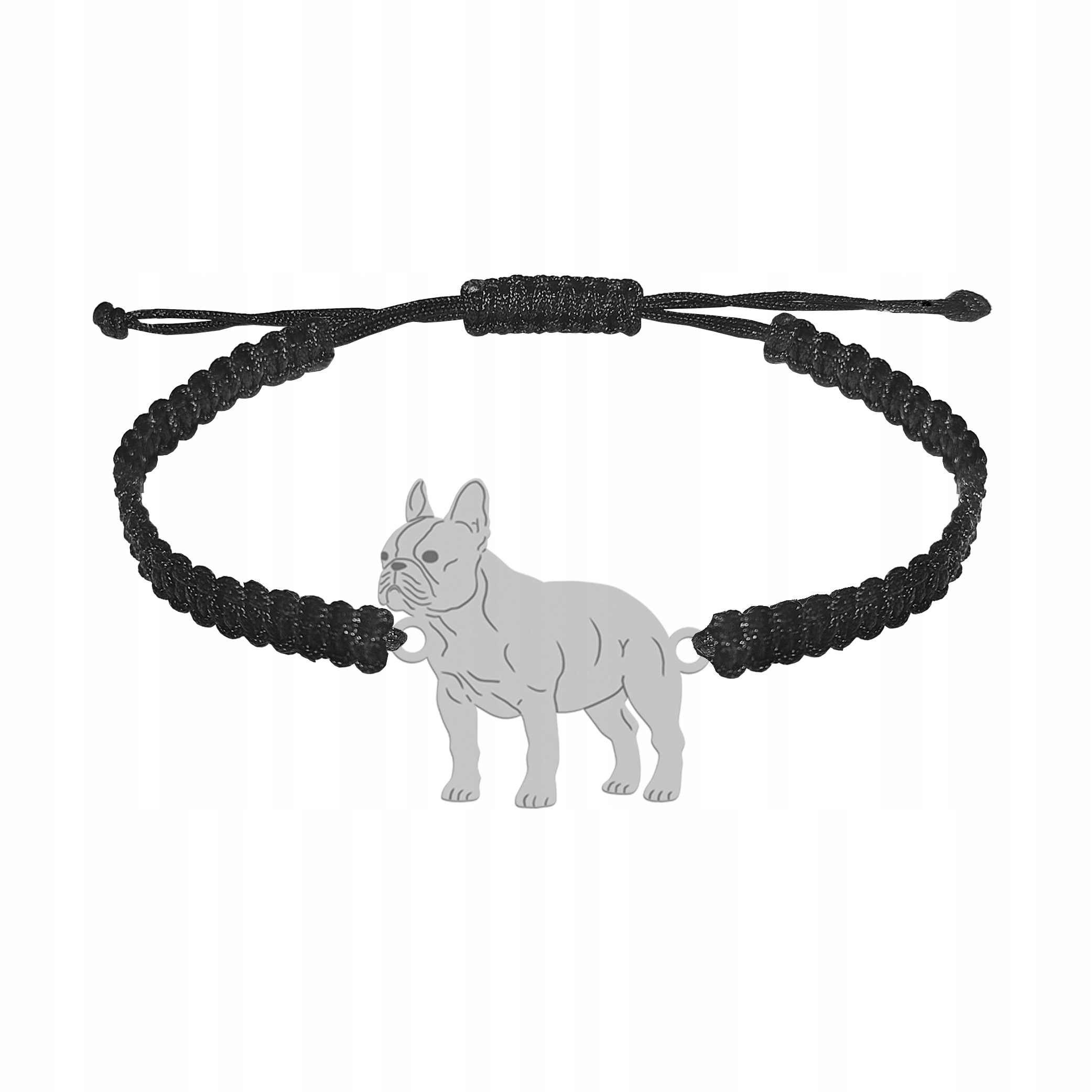 Stříbrný náramek Francouzský buldoček 925 Dárek Makramé Gravírování Bonus