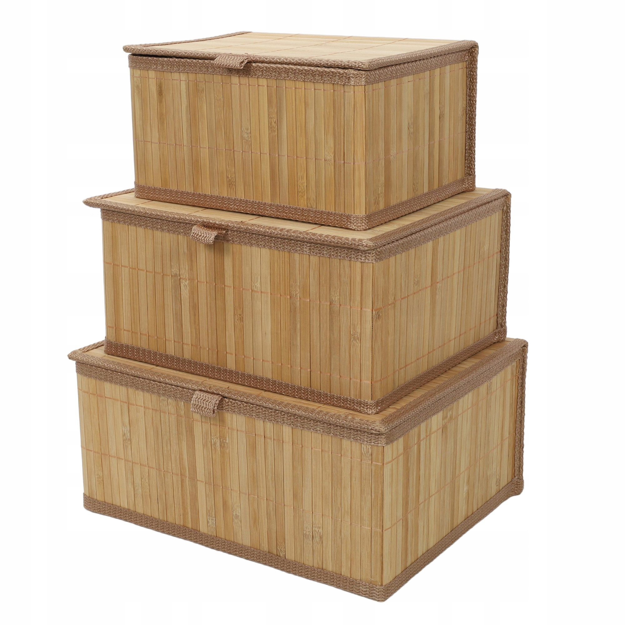 Koszyk Bambusowy Beżowy Zamykany Organizer Do Przechowywania 3 Szt Zestaw