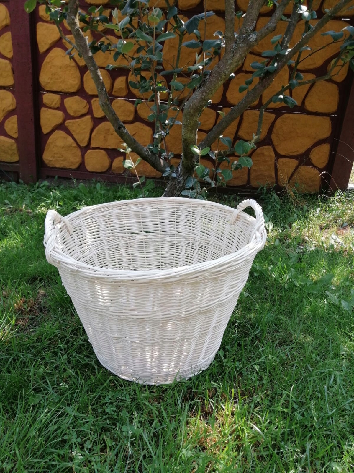 KOSZYK WIKLINOWY NA OWOCE WARZYWA OKRĄGŁY DREWNO Wysokość 30 cm