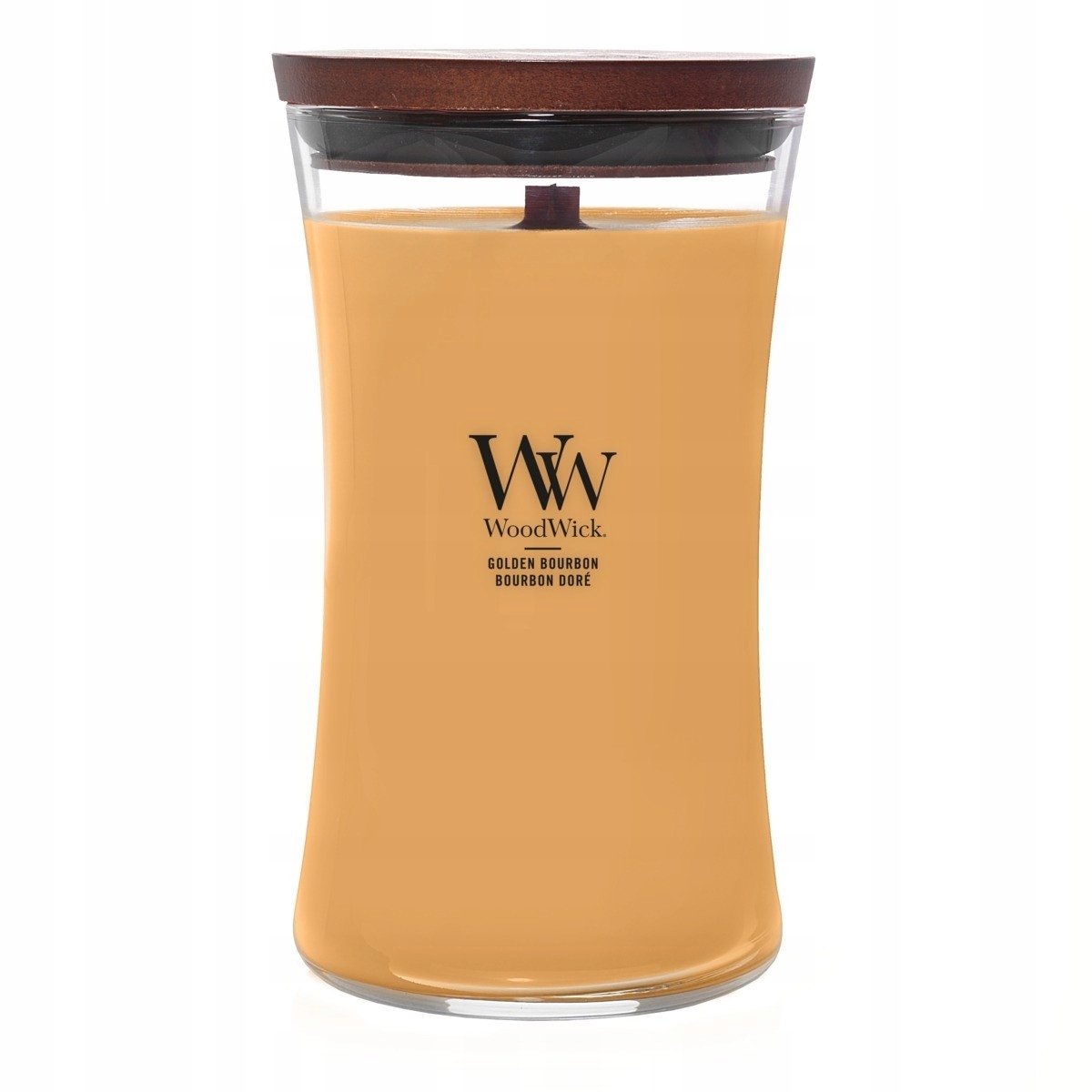 Vonná svíčka WoodWick velká Golden Bourbon dřevěný knot