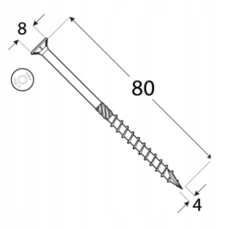 WKRĘTY CIESIELSKIE DO DREWNA CS 4x80 TORX ŁEB STOŻKOWY DOMAX 100 SZTUK Rodzaj wkręt
