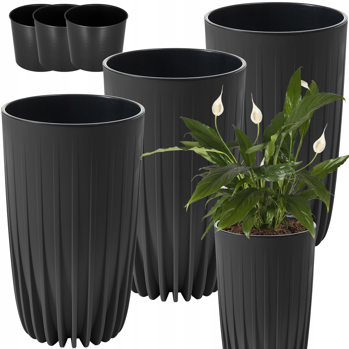 Zestaw 3x Doniczka Donica Wkład Misa Kwietnik Wysoka Slim Mira 30 x 51,5 cm