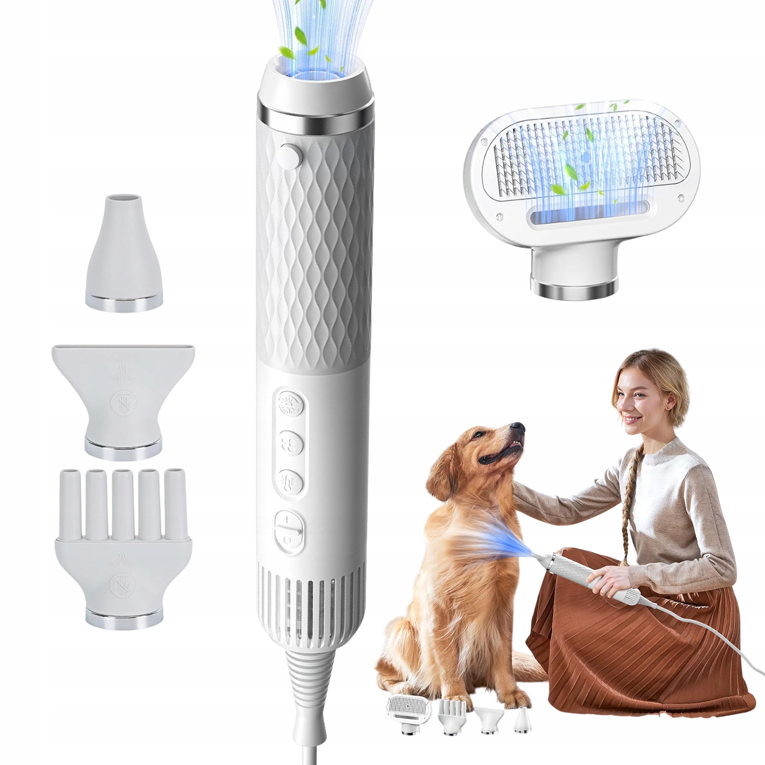 Levně Přenosný Vysoušeč Vlasů Pro Psy Nastavitelná Rychlost 600W Se 4 Tryskami