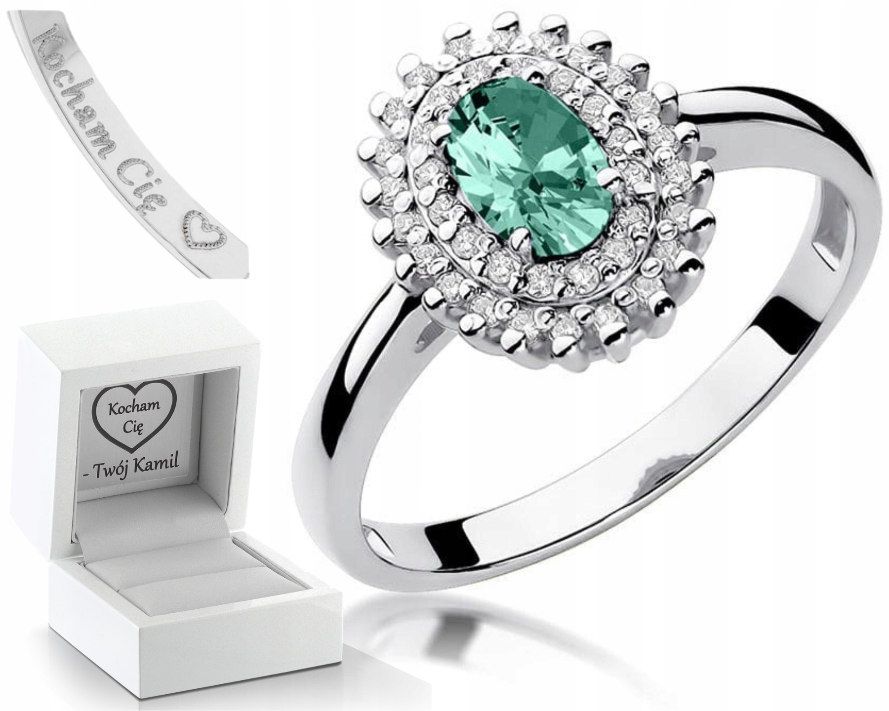 Prstýnek Smaragd Brilianty Bílé Zlato Gravírování