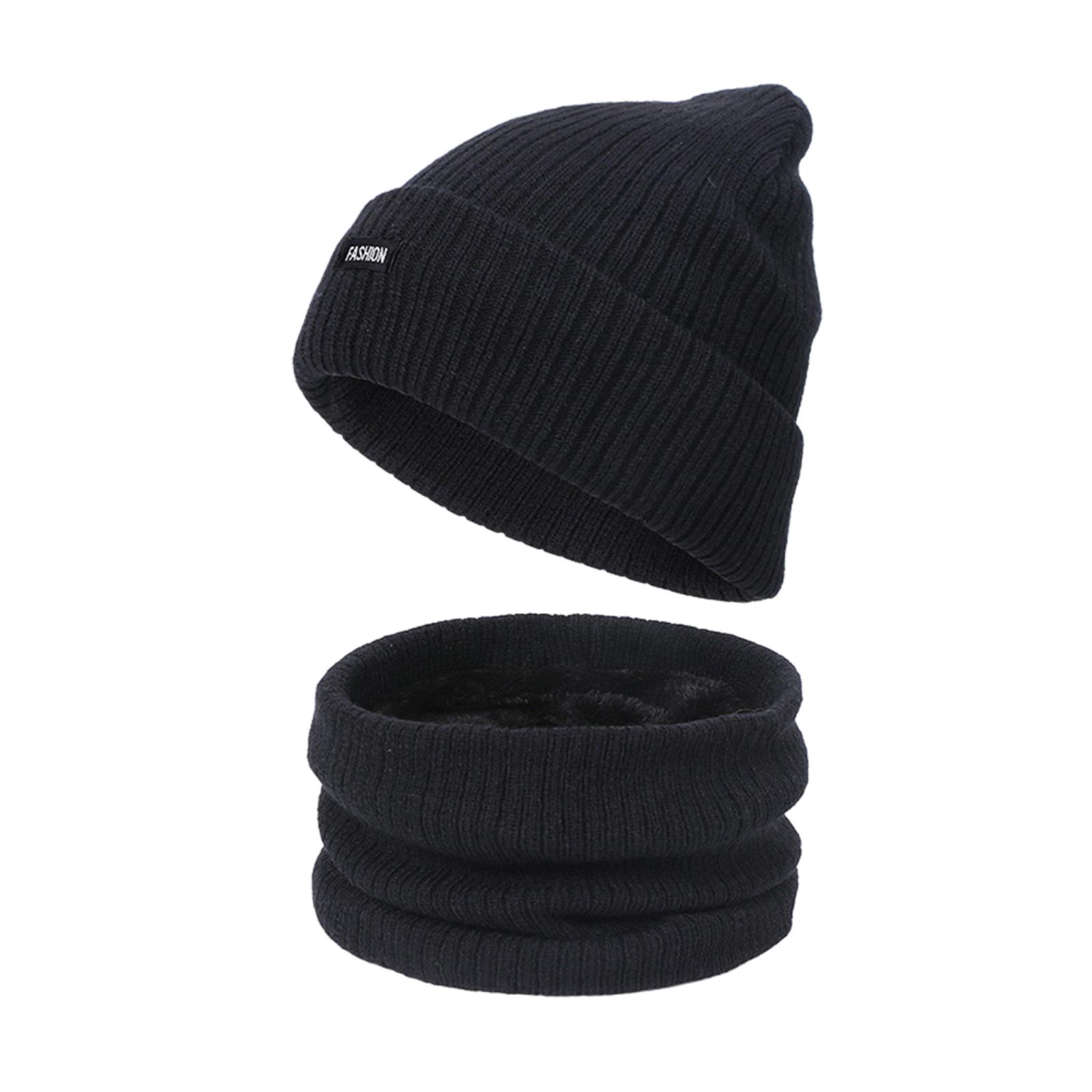 2 ks zimná čiapka šatka sada Unisex zateplené čiapky na lebku čierna