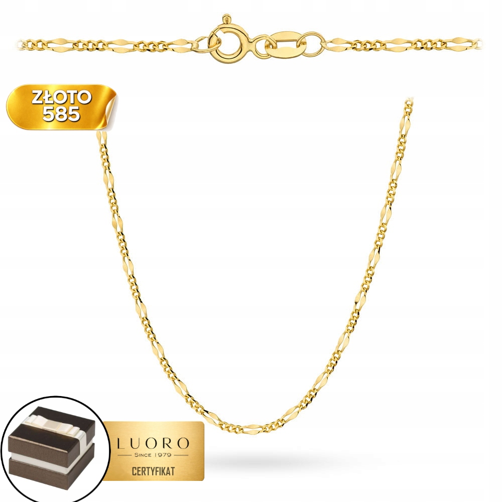 Řetízek Zlatý 585 14K Vazba Figaro Gucci 55 CM Elegantní Žlutý