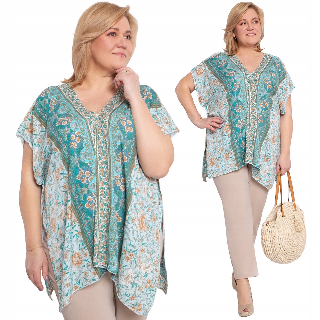 Ponczo turkusowe wzory 46-56