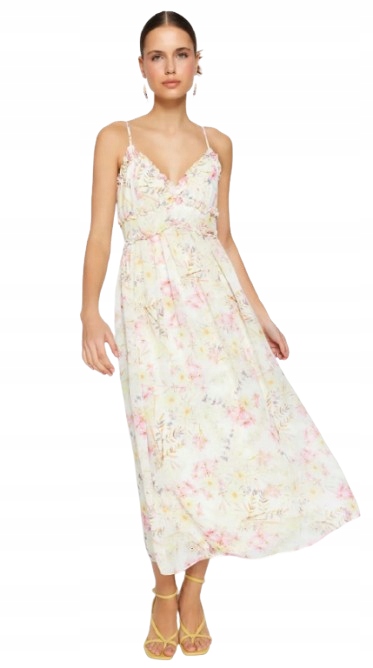 Trendyol Dlouhé Šaty S Květinami A Volánkem Na Ramínkách 34 5_A