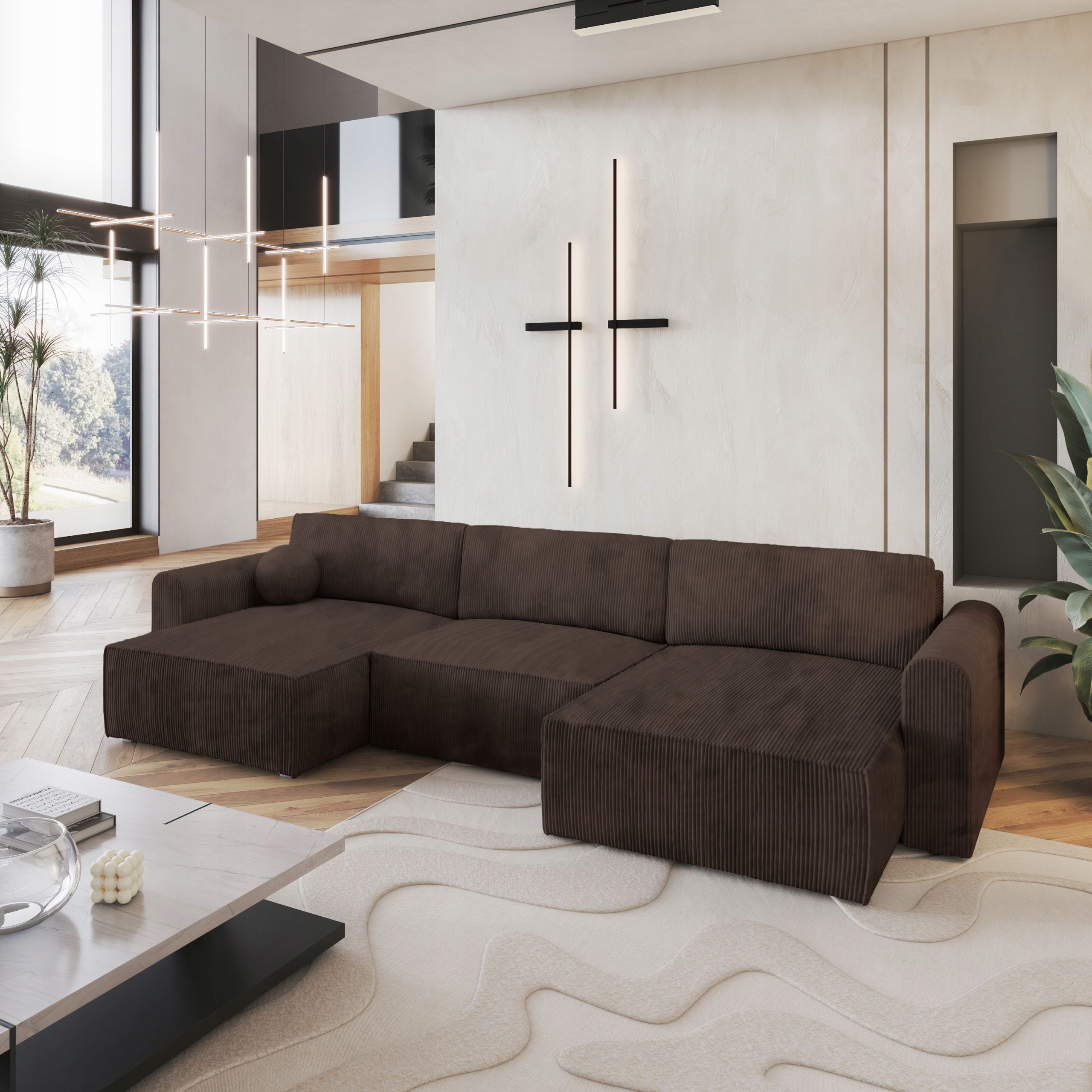 Rohová Sedací Souprava Fento Funkce Spaní Glamour Štruks Hnědá