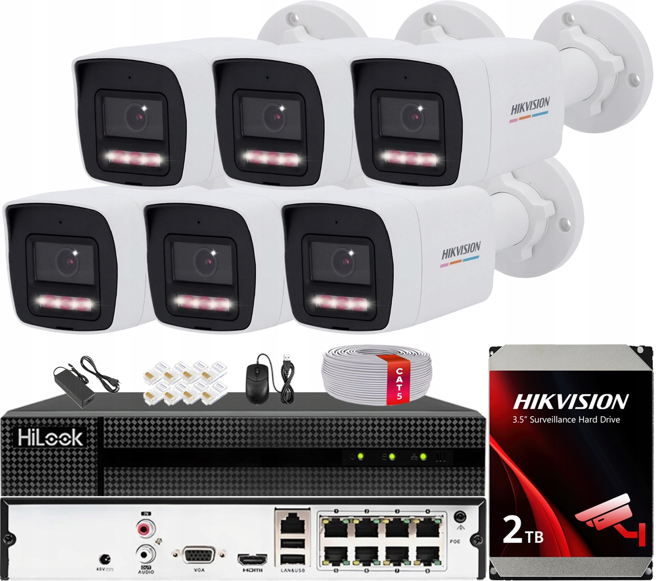 Monitorovací sada 6 kamer DS-2CD1047G2H-LIUF/SL 4MPx ColorVu Hikvision 2TB